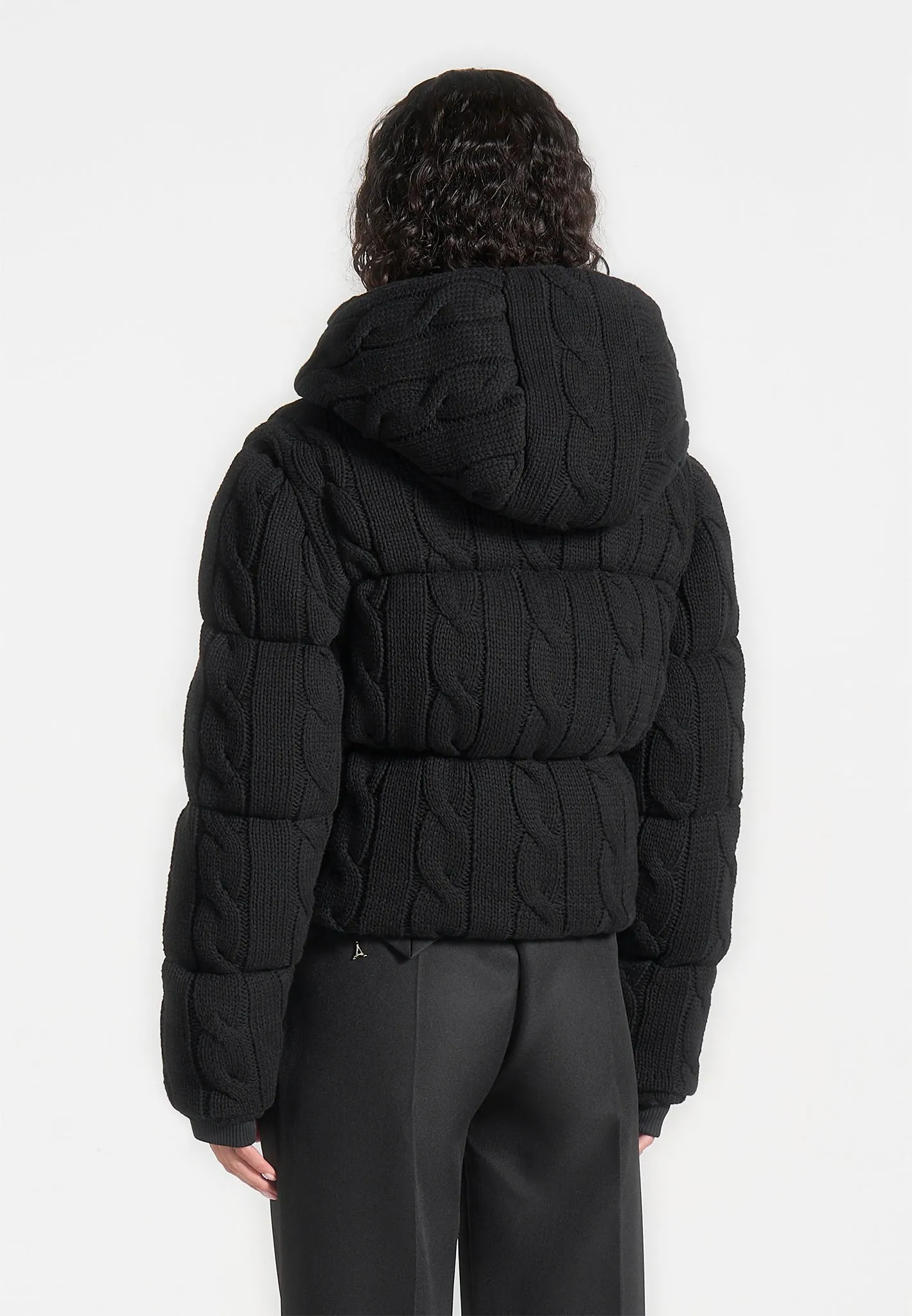 2-in-1 Cable Knit Puffer Jacket/Gilet - Black