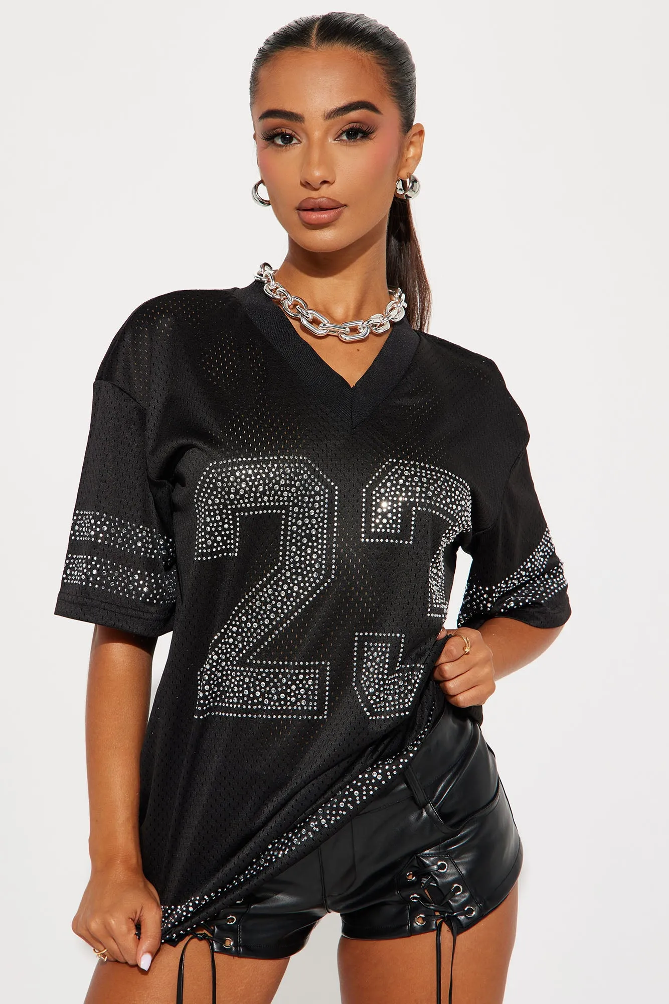 23 Rhinestone Jersey Tee - Black