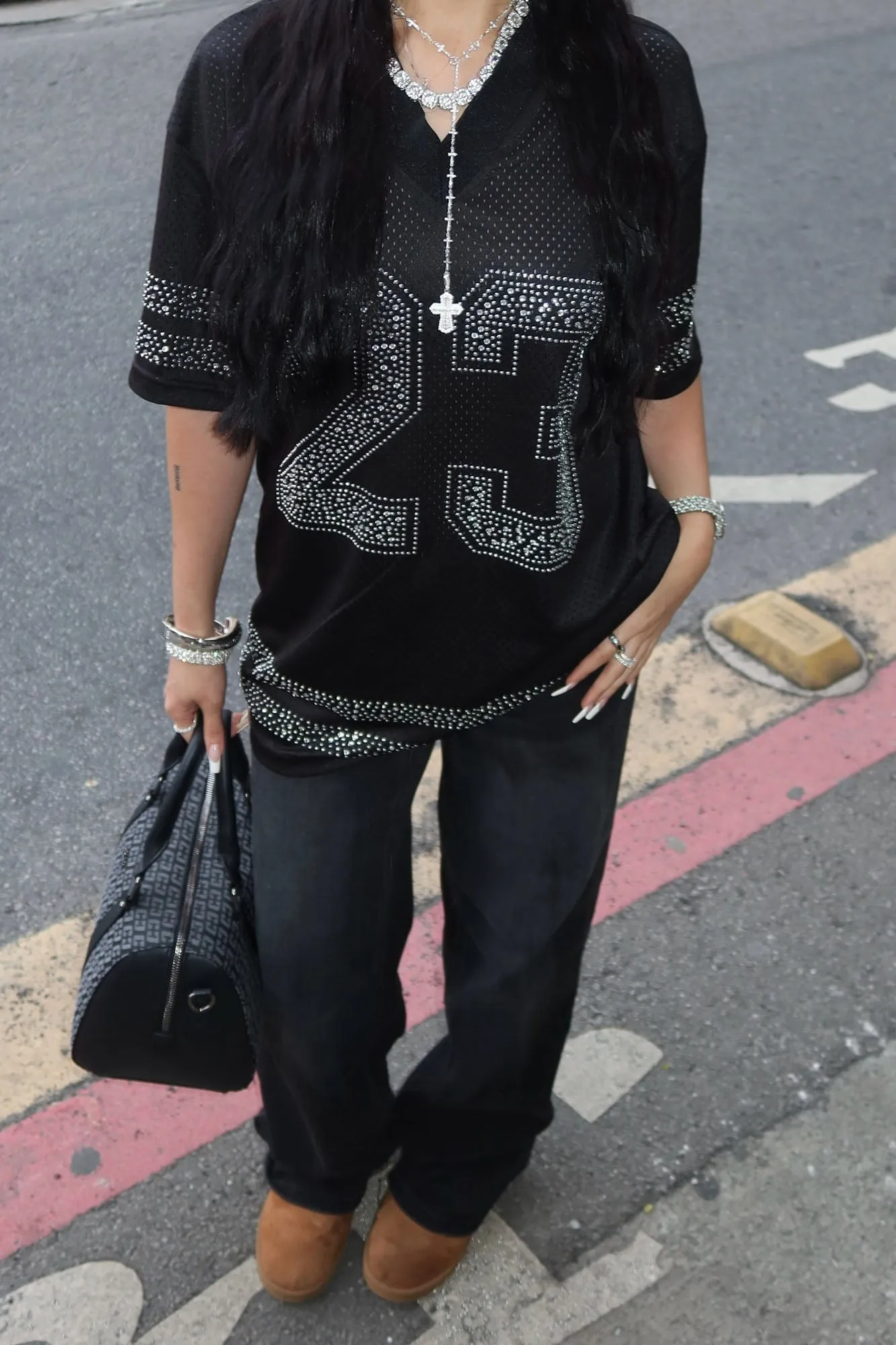 23 Rhinestone Jersey Tee - Black