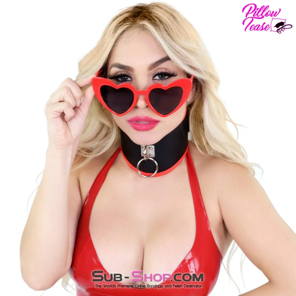 2406DL      Black Slave Training Posture Collar with Red Trim