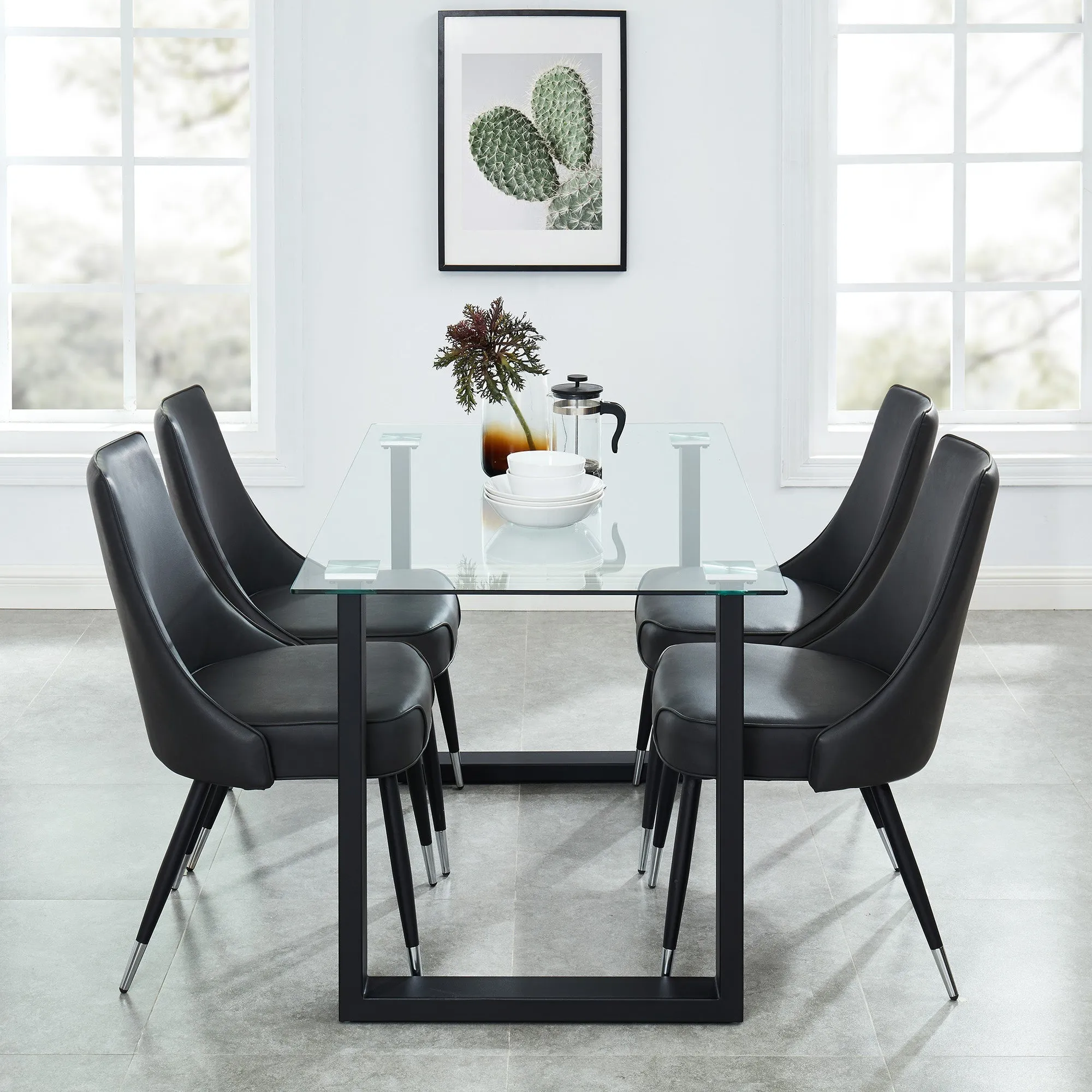 5 Piece Glass Dining Room Set Franco Grey