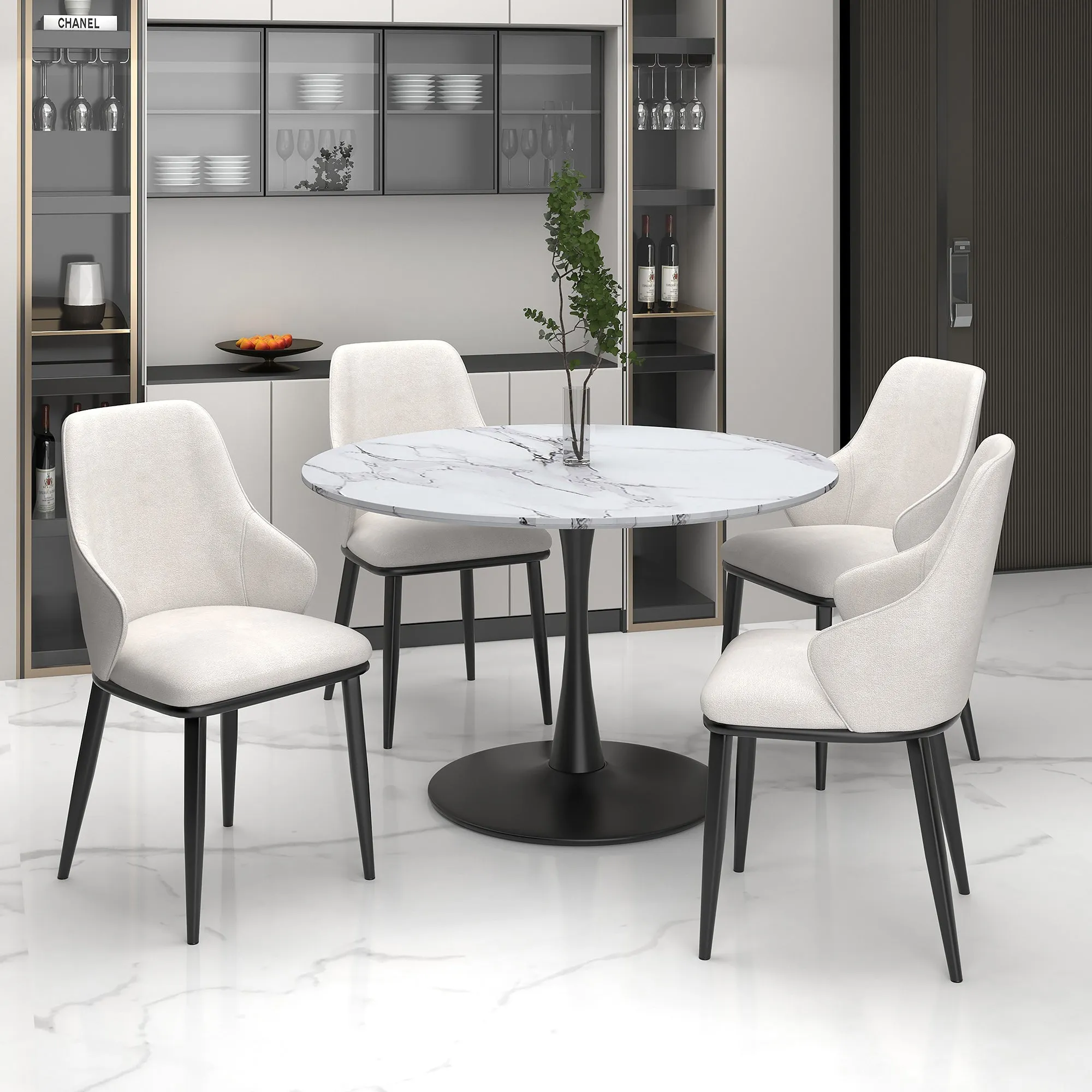 5 Piece Round Dining Set Zilo Cream