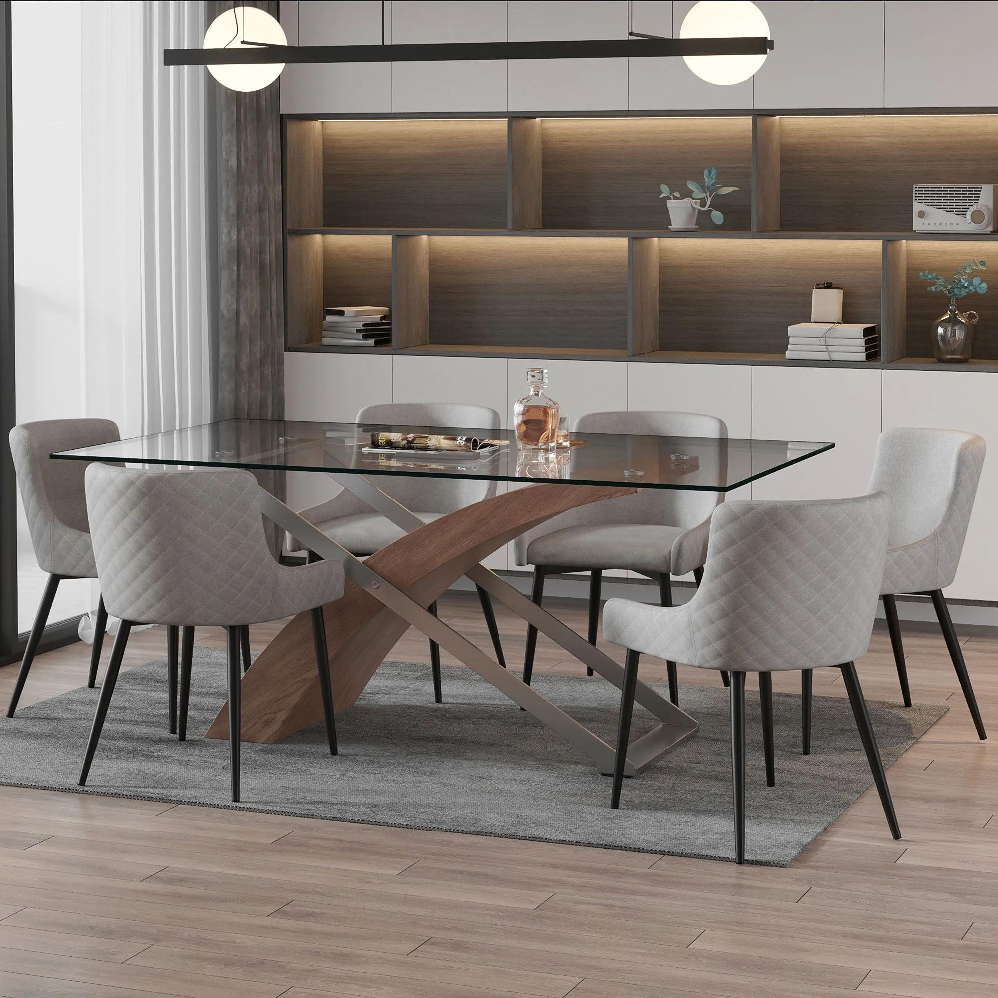 7 Piece Glass Dining Room Set Veneta Grey