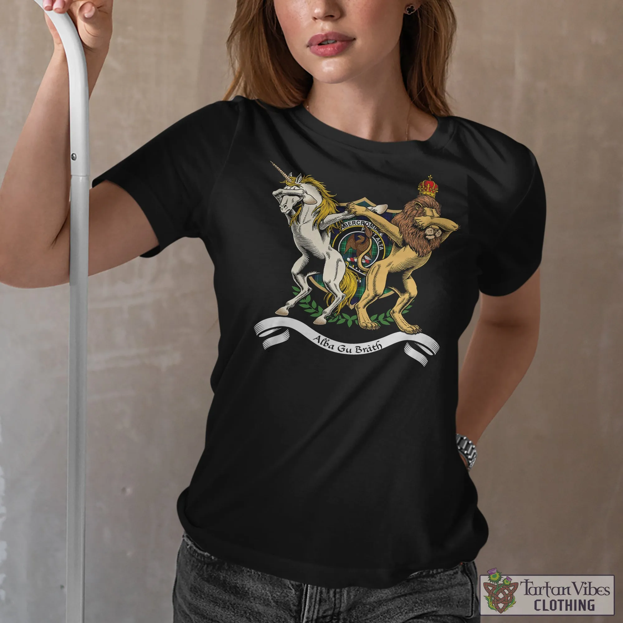 Abercrombie Family Crest Cotton Women's T-Shirt with Scotland Royal Coat Of Arm Funny Style