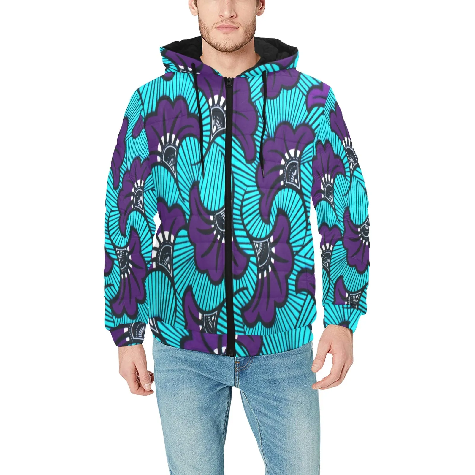 AFRIKAN FLORAL PADDED HOODIE JACKET