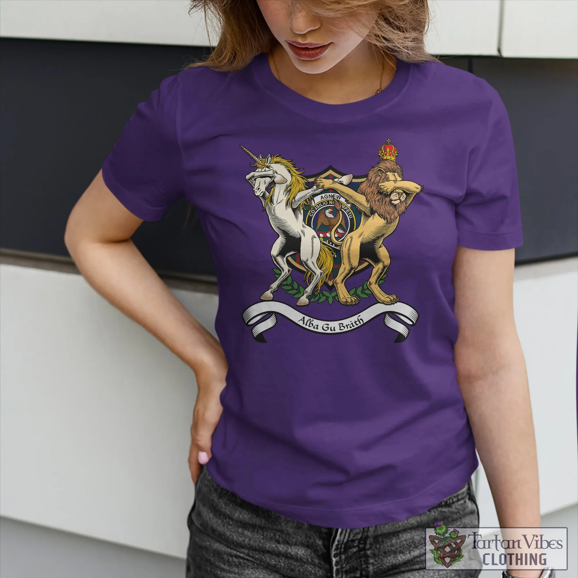 Agnew Modern Family Crest Cotton Women's T-Shirt with Scotland Royal Coat Of Arm Funny Style