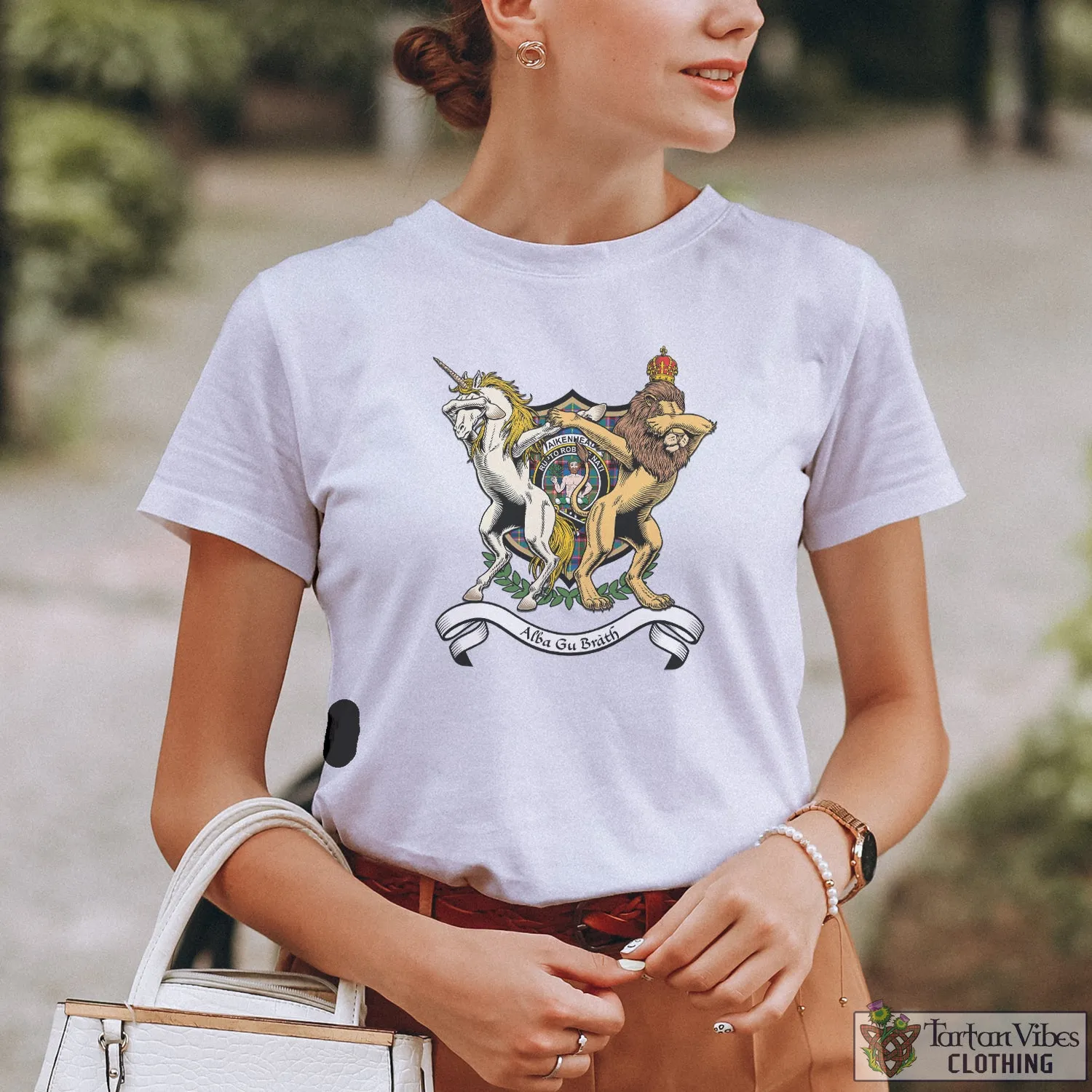 Aikenhead Family Crest Cotton Women's T-Shirt with Scotland Royal Coat Of Arm Funny Style