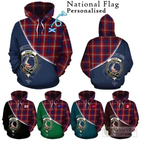 Ainslie Tartan Hoodie with Personalised National Flag and Family Crest Half Style