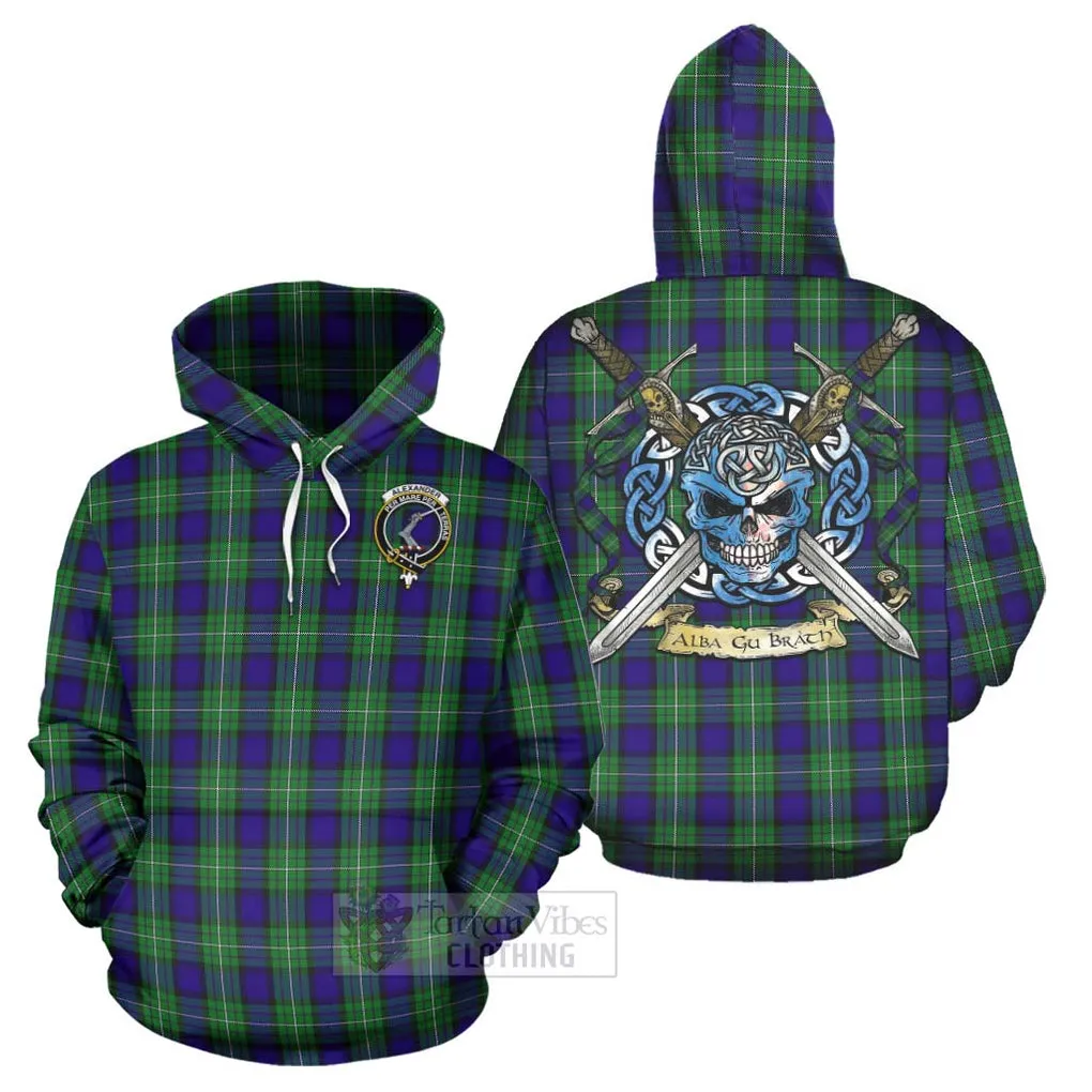 Alexander Tartan Hoodie with Family Crest Celtic Skull Style