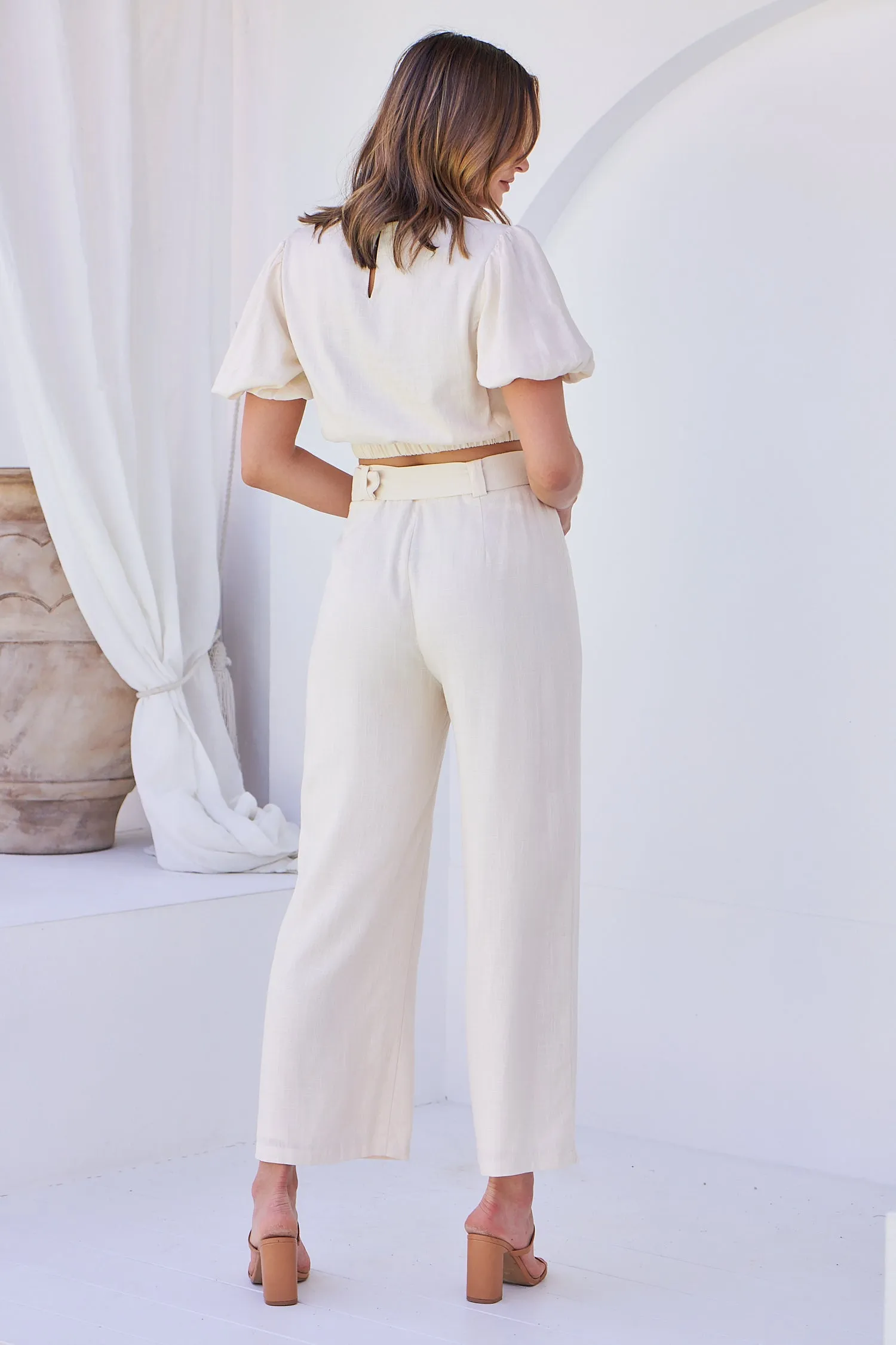 Alina Cream Top and Belted Pant Set