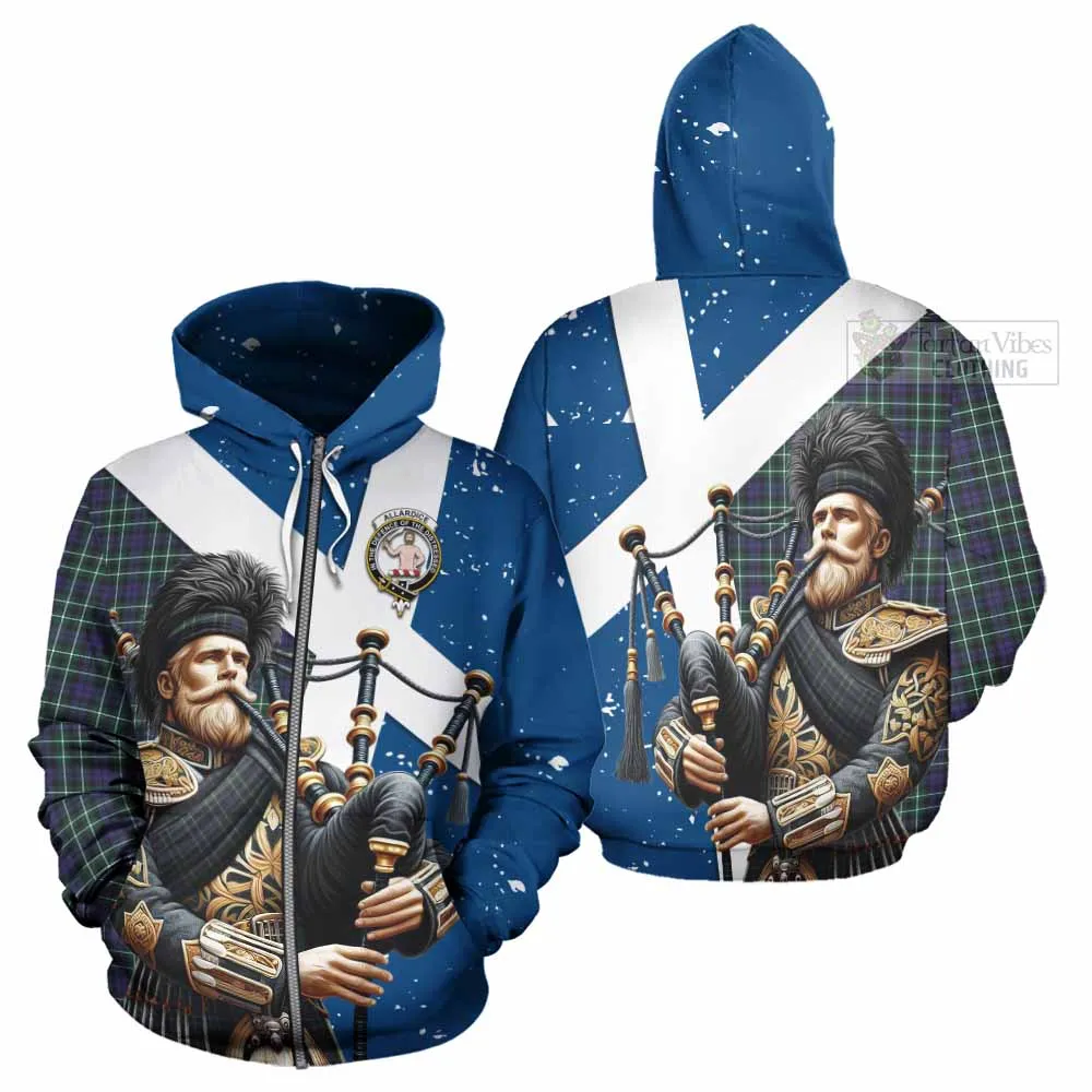 Allardice Tartan Hoodie with Family Crest Scottish Bagpiper Vibes