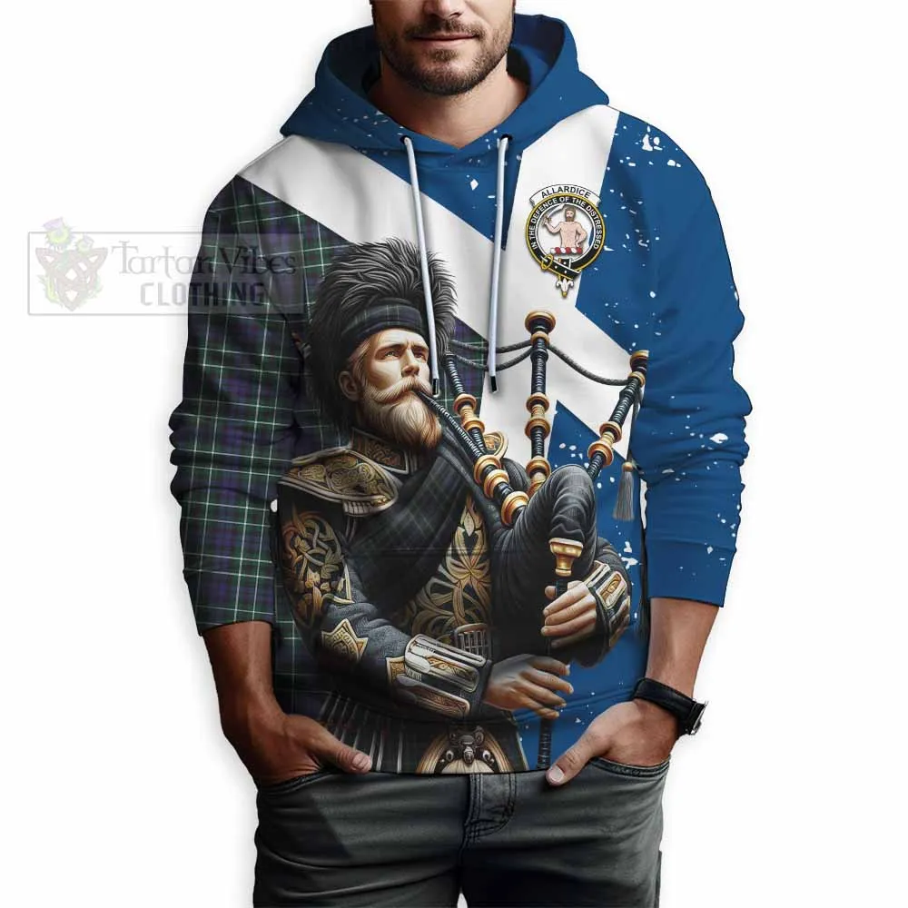 Allardice Tartan Hoodie with Family Crest Scottish Bagpiper Vibes