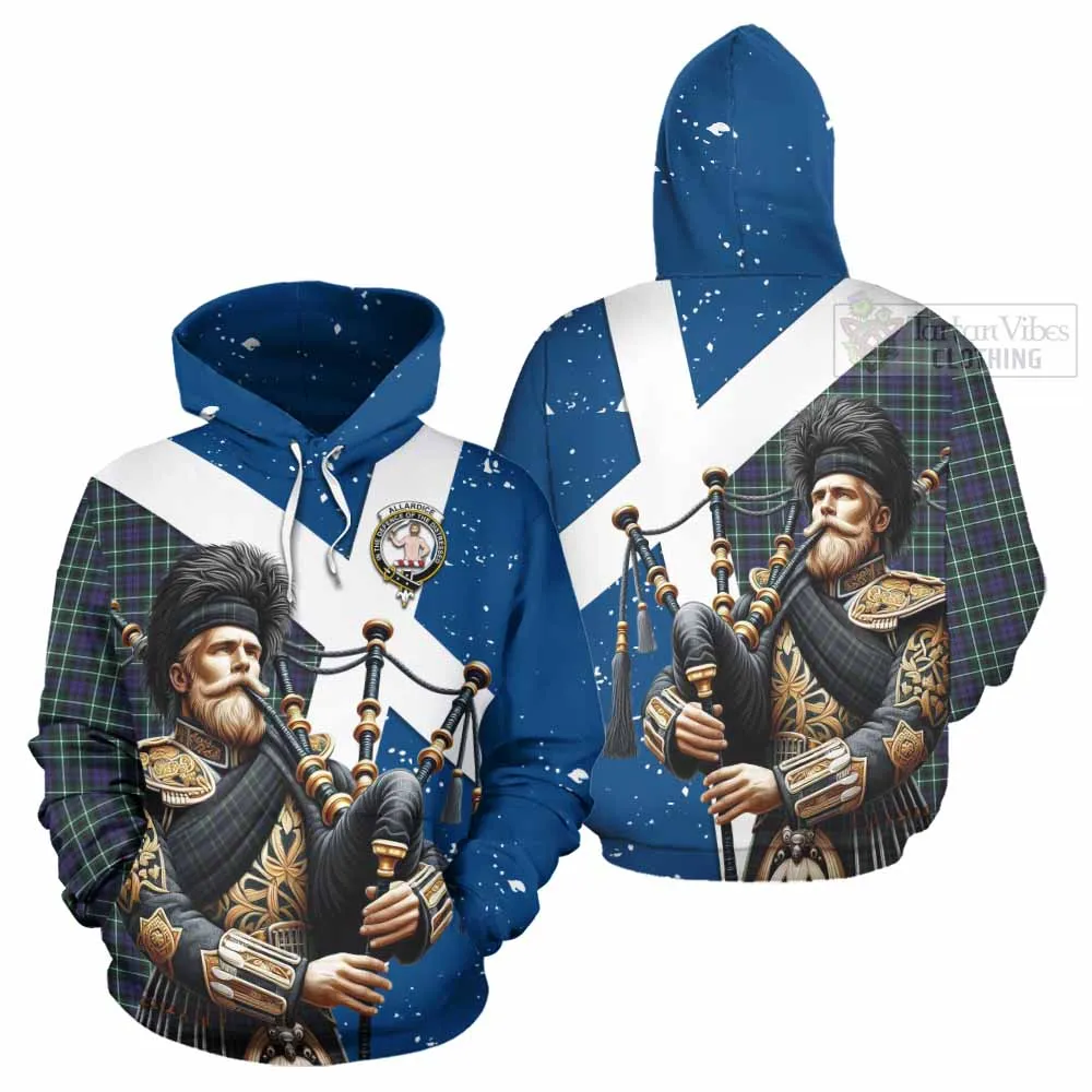 Allardice Tartan Hoodie with Family Crest Scottish Bagpiper Vibes