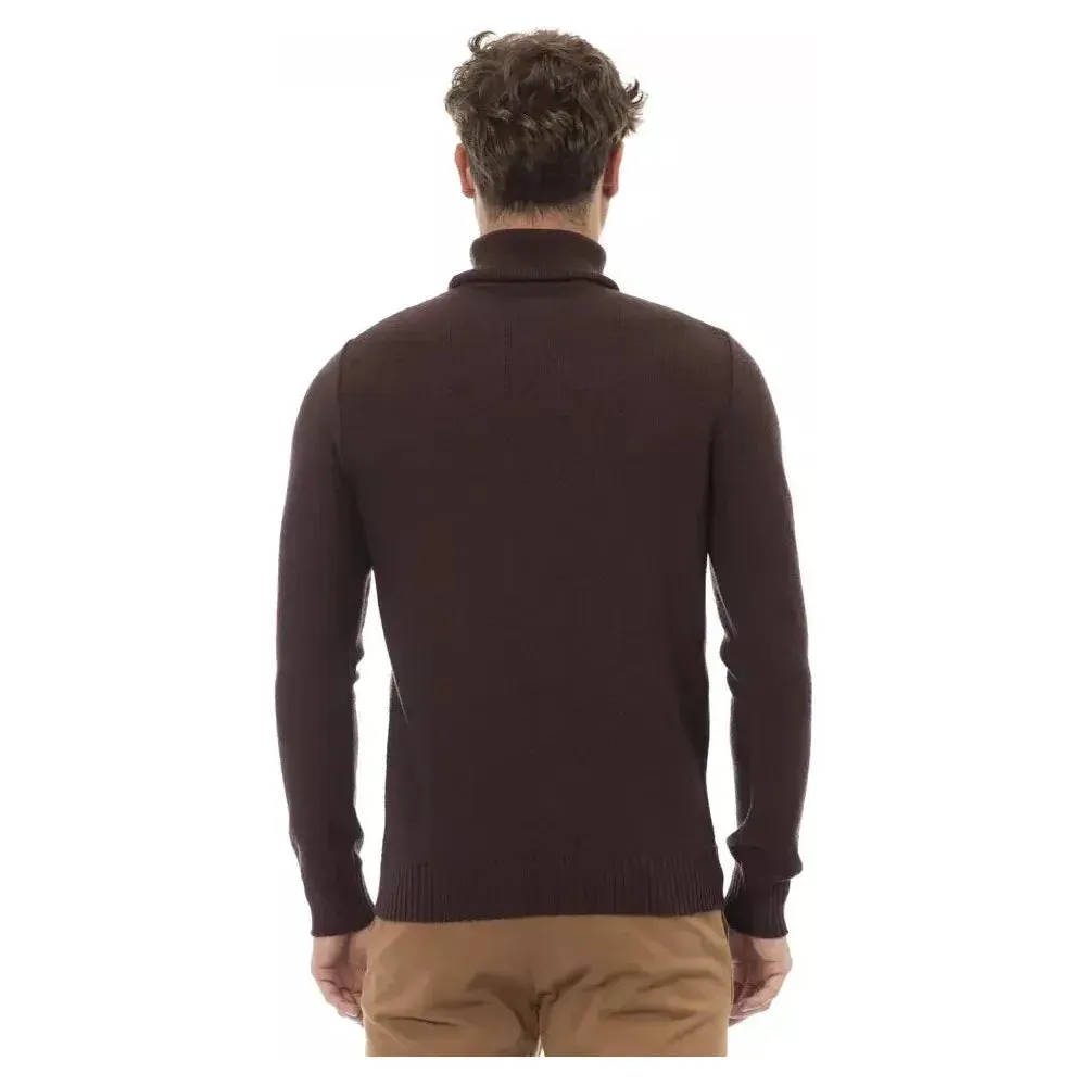 Alpha Studio Brown Merino Wool Men Sweater