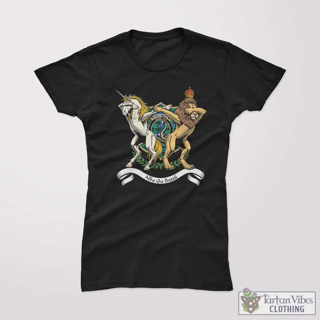 Arbuthnot Ancient Family Crest Cotton Women's T-Shirt with Scotland Royal Coat Of Arm Funny Style