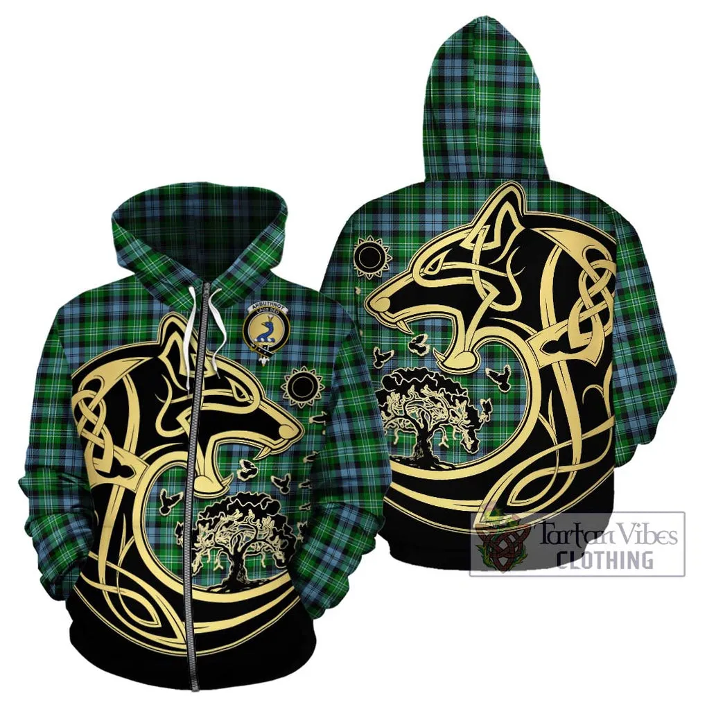 Arbuthnot Ancient Tartan Hoodie with Family Crest Celtic Wolf Style