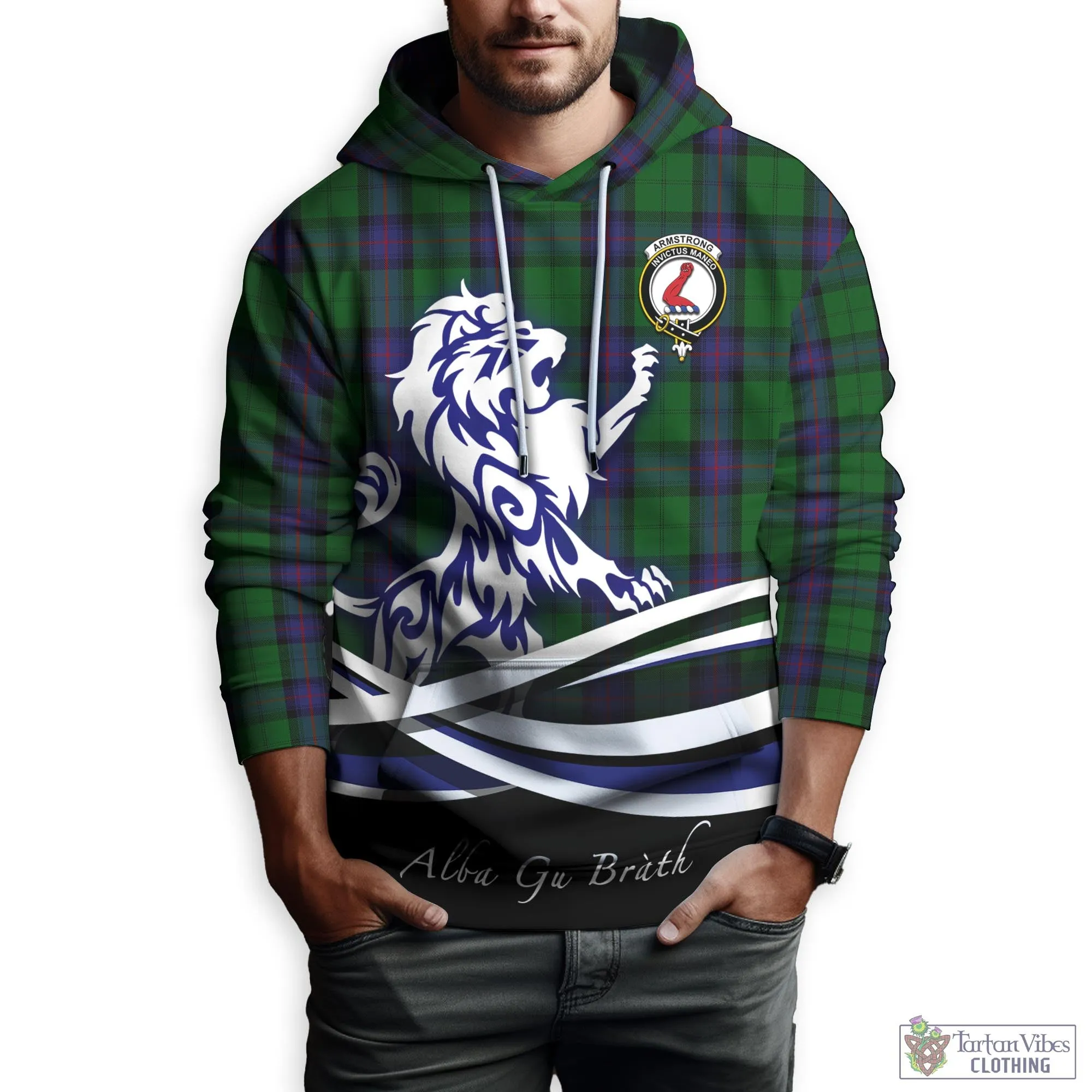 Armstrong Tartan Hoodie with Alba Gu Brath Regal Lion Emblem