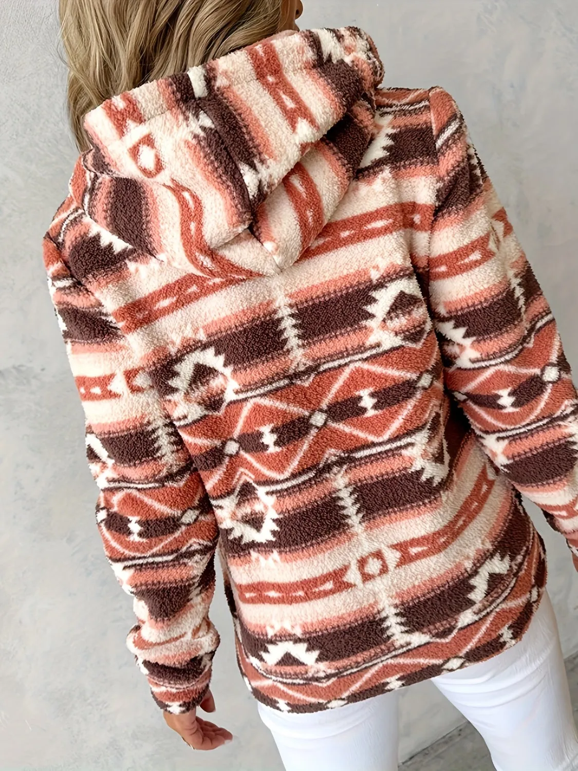 Aztec Zip Up Long Sleeve Hooded Jacket