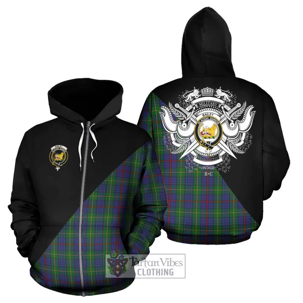 Bailey Tartan Hoodie with Family Crest and Military Logo Style