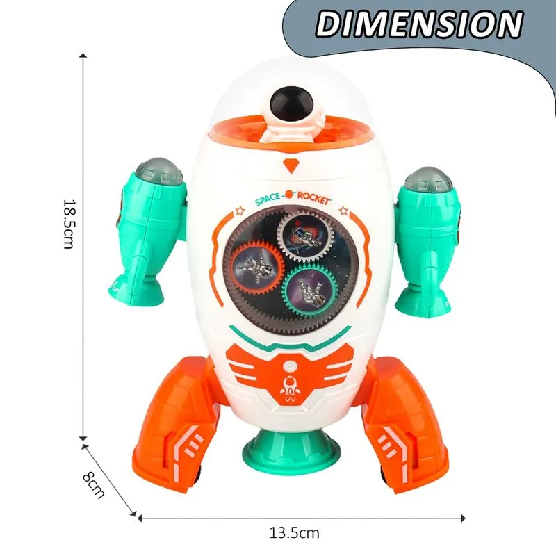 Battery Operated Musical Space Rocket Toy for Kids Dancing Electric Walking Toy, 360 Degree Rotating Space Ship with Lights