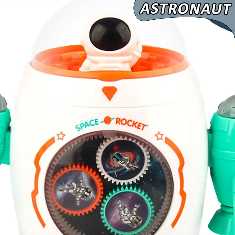 Battery Operated Musical Space Rocket Toy for Kids Dancing Electric Walking Toy, 360 Degree Rotating Space Ship with Lights