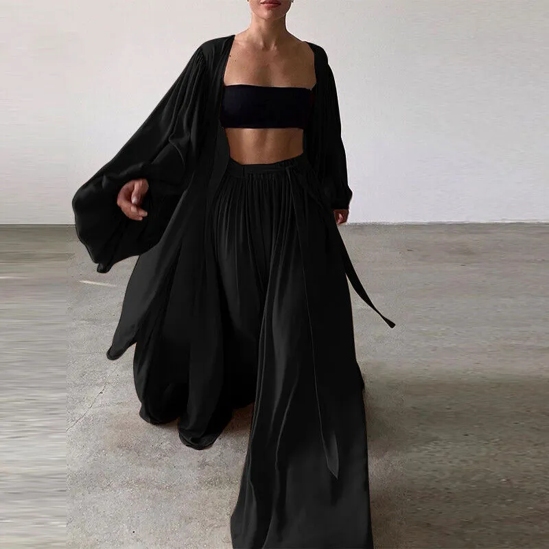 Beautiful Black 2 Piece Kimono & Pant Set