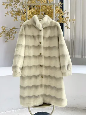 Beige 1950s Stripe Faux Fur Plush Coat