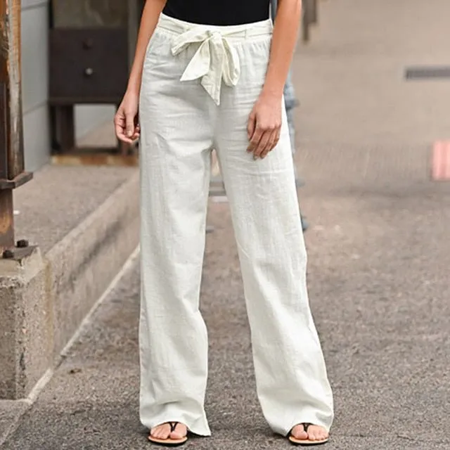 Belted Elastic High Waist Wide Leg Pants