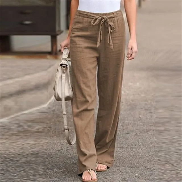 Belted Elastic High Waist Wide Leg Pants