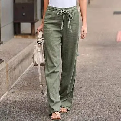 Belted Elastic High Waist Wide Leg Pants