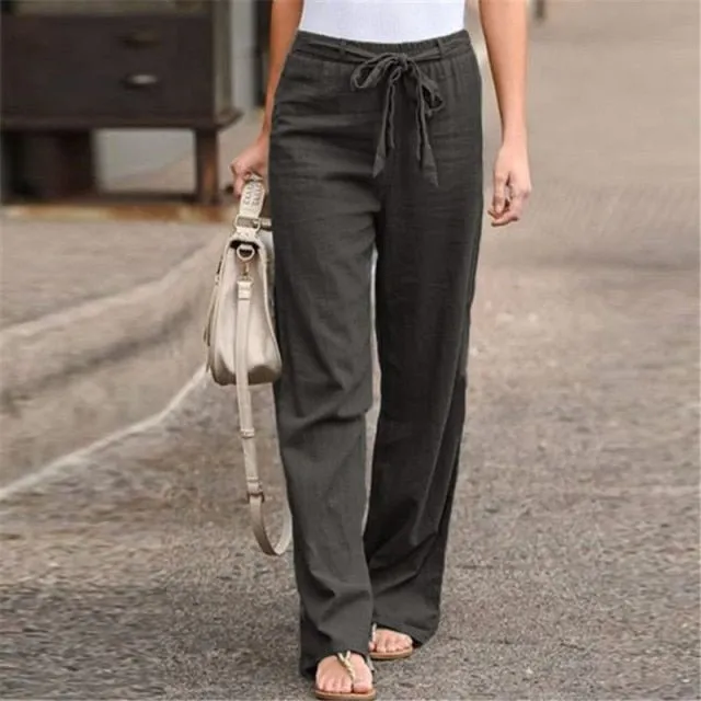 Belted Elastic High Waist Wide Leg Pants