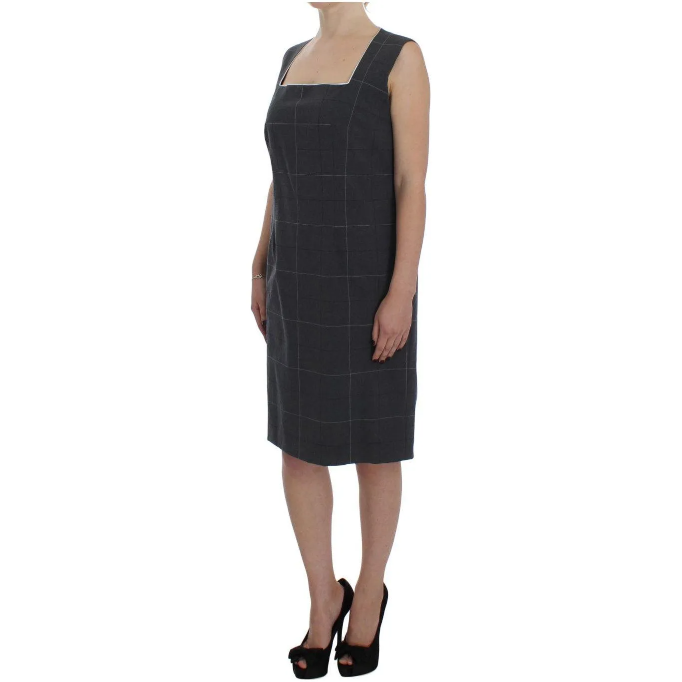 BENCIVENGA Elegant Gray Checkered Sheath Suit Set