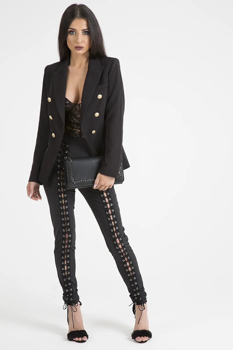 Black Fitted Gold Button Blazer - Mei