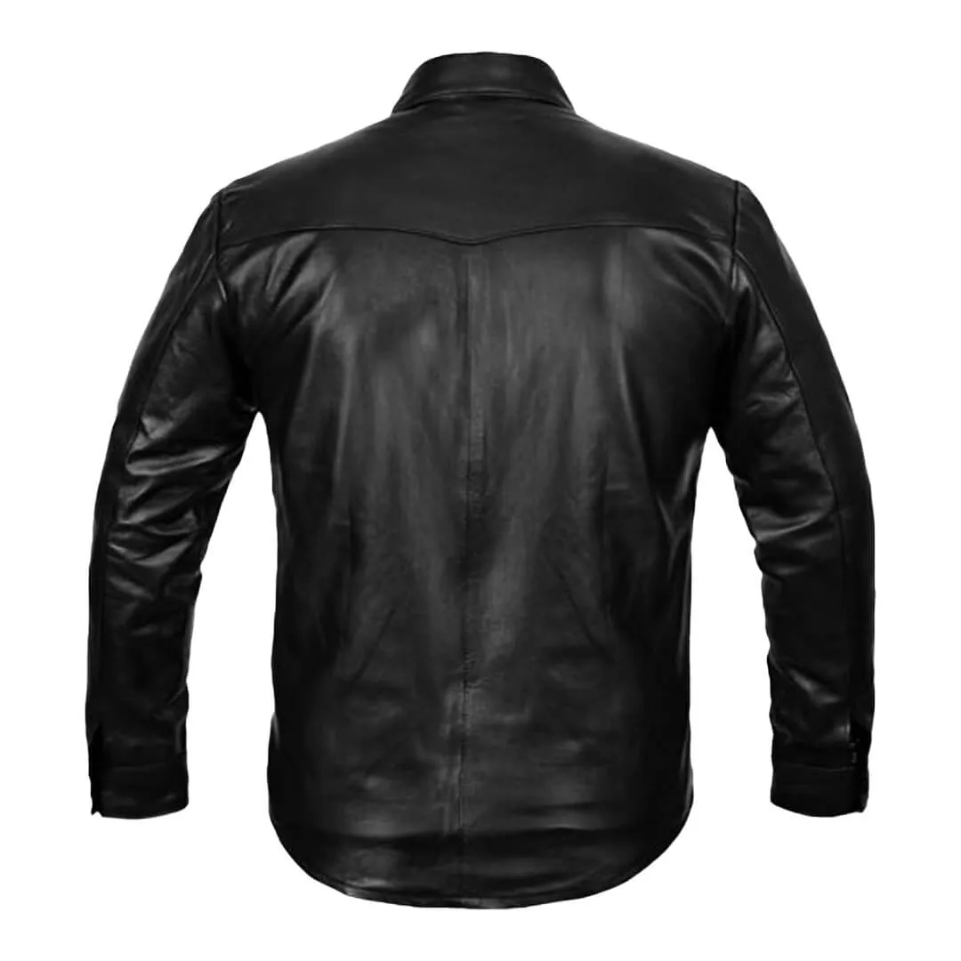 Black Slim-Fit Lambskin Leather Shirt