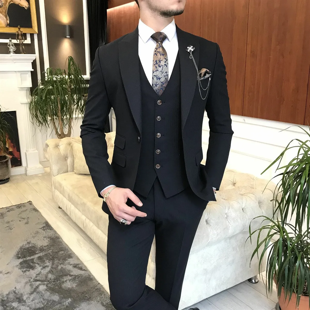 Bojoni Navy Slim-Fit Suit 3-Piece