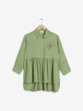 Bombay Paisley Green Embroidered High-Low Tunic