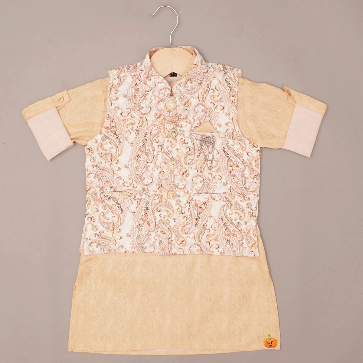 Boys Kurta Pajama with Paisley Pattern Nehru Jacket