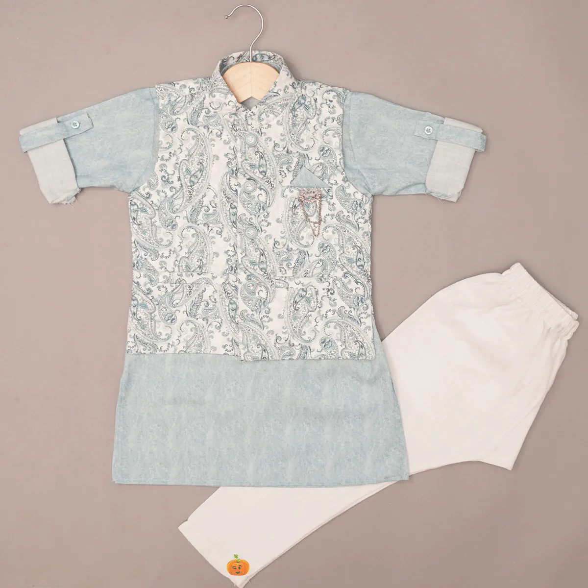 Boys Kurta Pajama with Paisley Pattern Nehru Jacket