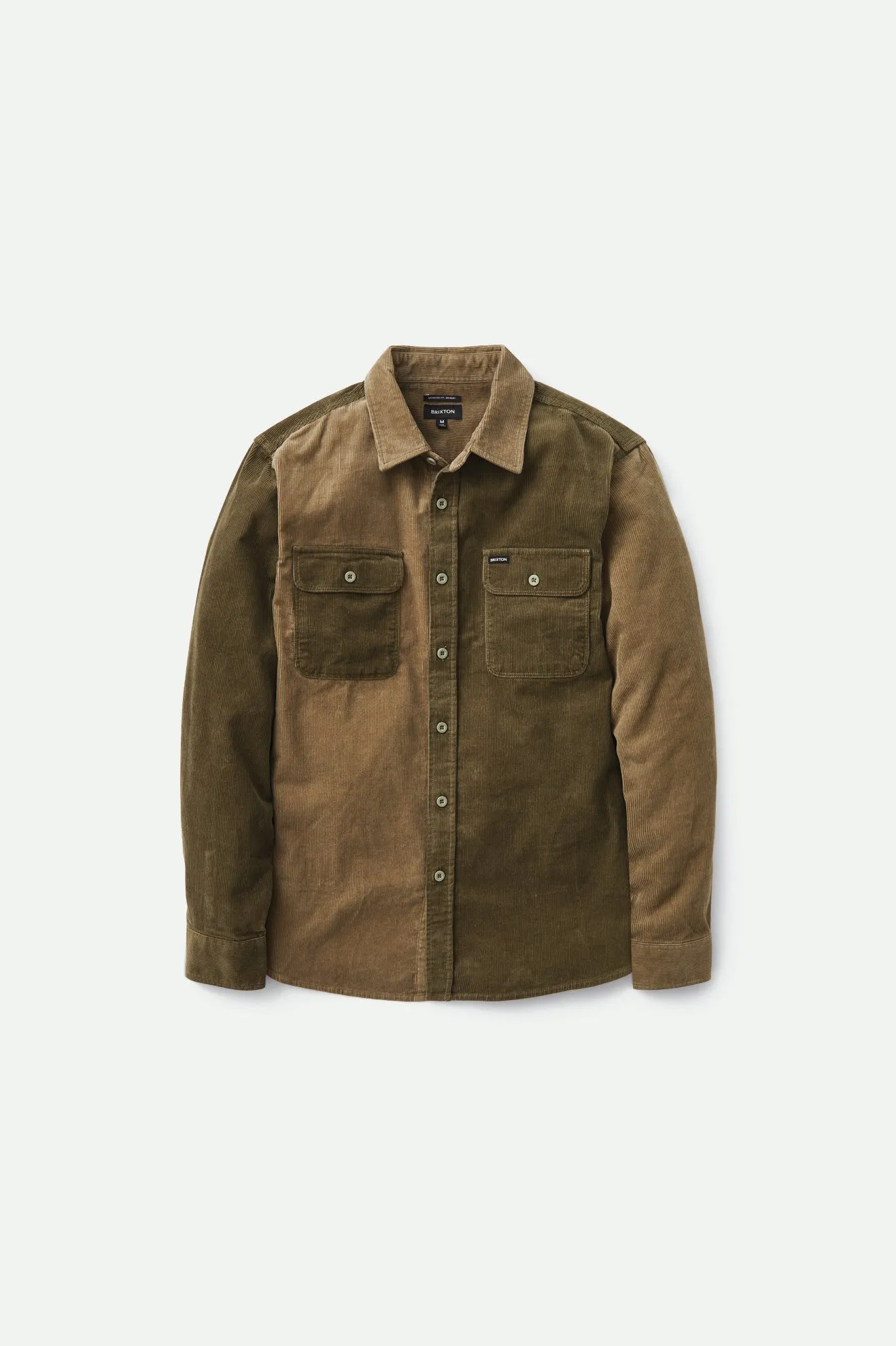 Brixton Bowery Coururoy Long Sleeve Flannel - Military Olive/Mermaid