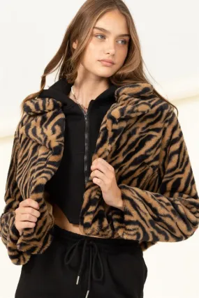 Brown Zebra Relaxing Made Patterned Fur Jacket