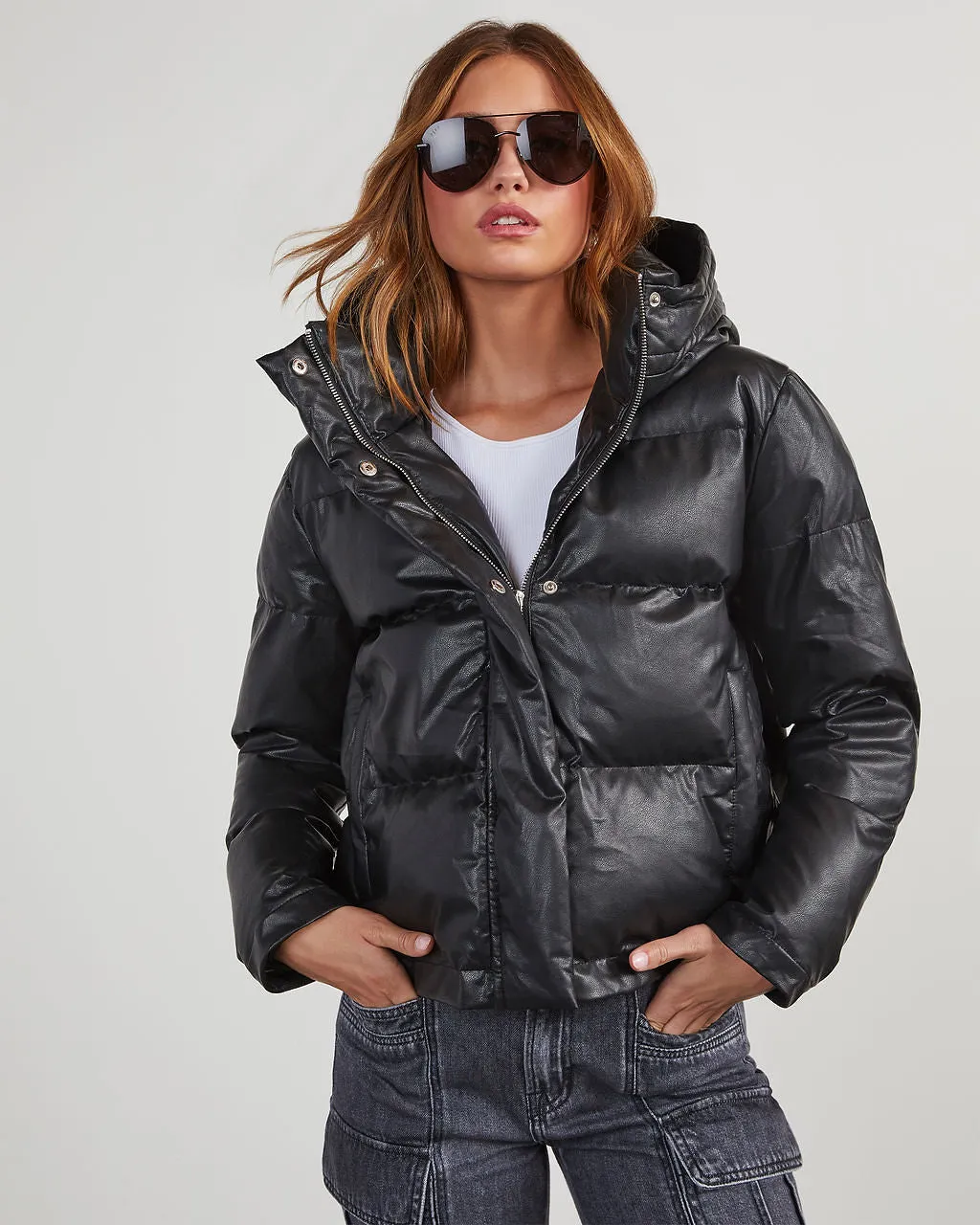 City Limits Faux Leather Puffer Jacket