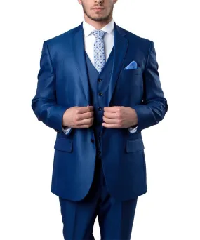 Classic Blue Solid Textured Suit with Vest