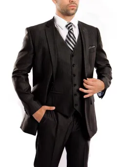 Classic Solid Textured Black Suit with Vest