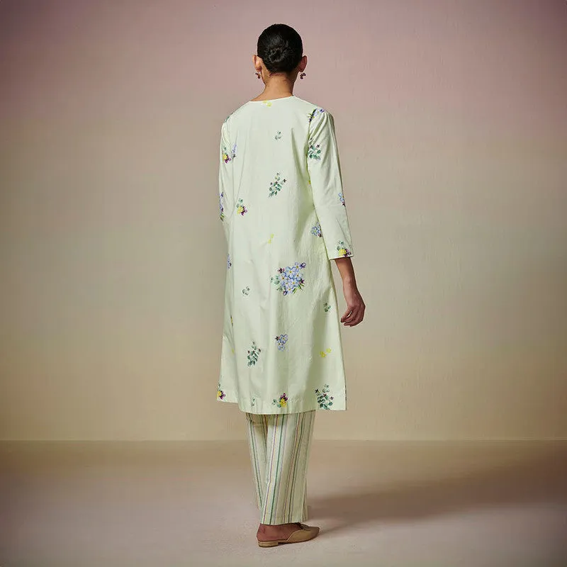 Cotton Printed Kurta Set for Women | Pista Green