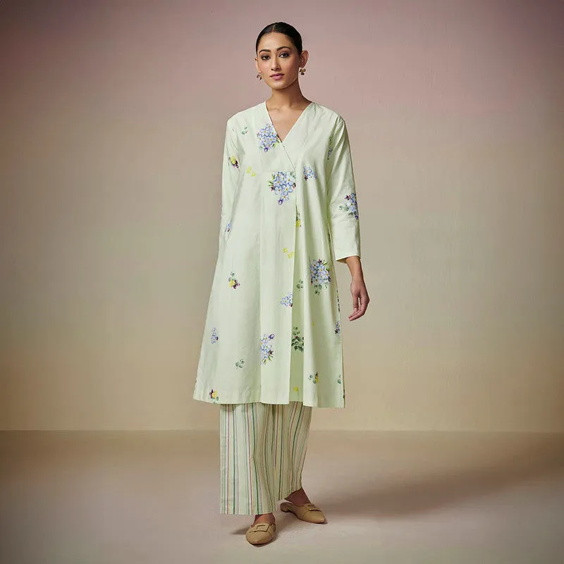 Cotton Printed Kurta Set for Women | Pista Green