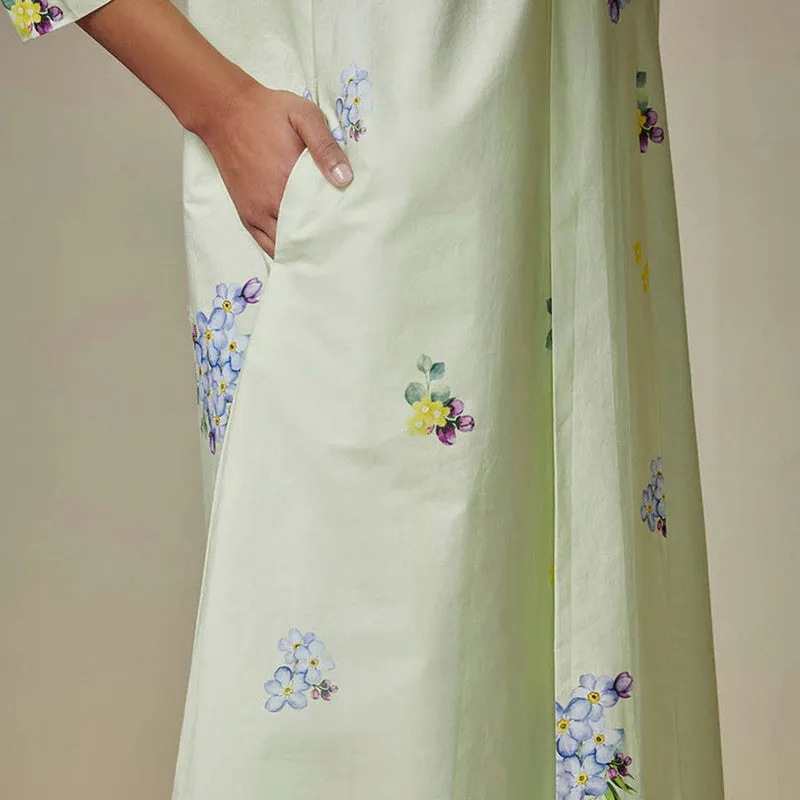 Cotton Printed Kurta Set for Women | Pista Green