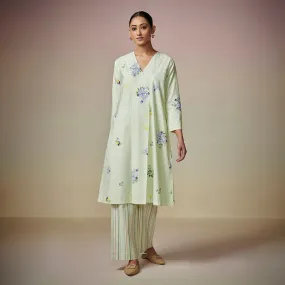 Cotton Printed Kurta Set for Women | Pista Green