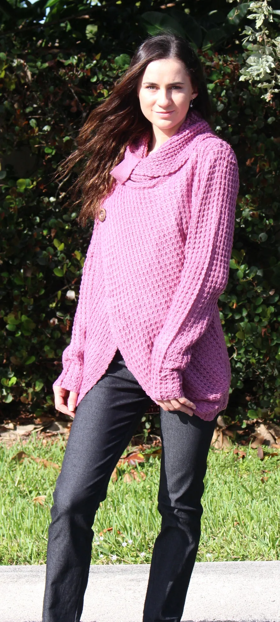 Cowl Neck Asymmetric Wrap Sweater, Lavender