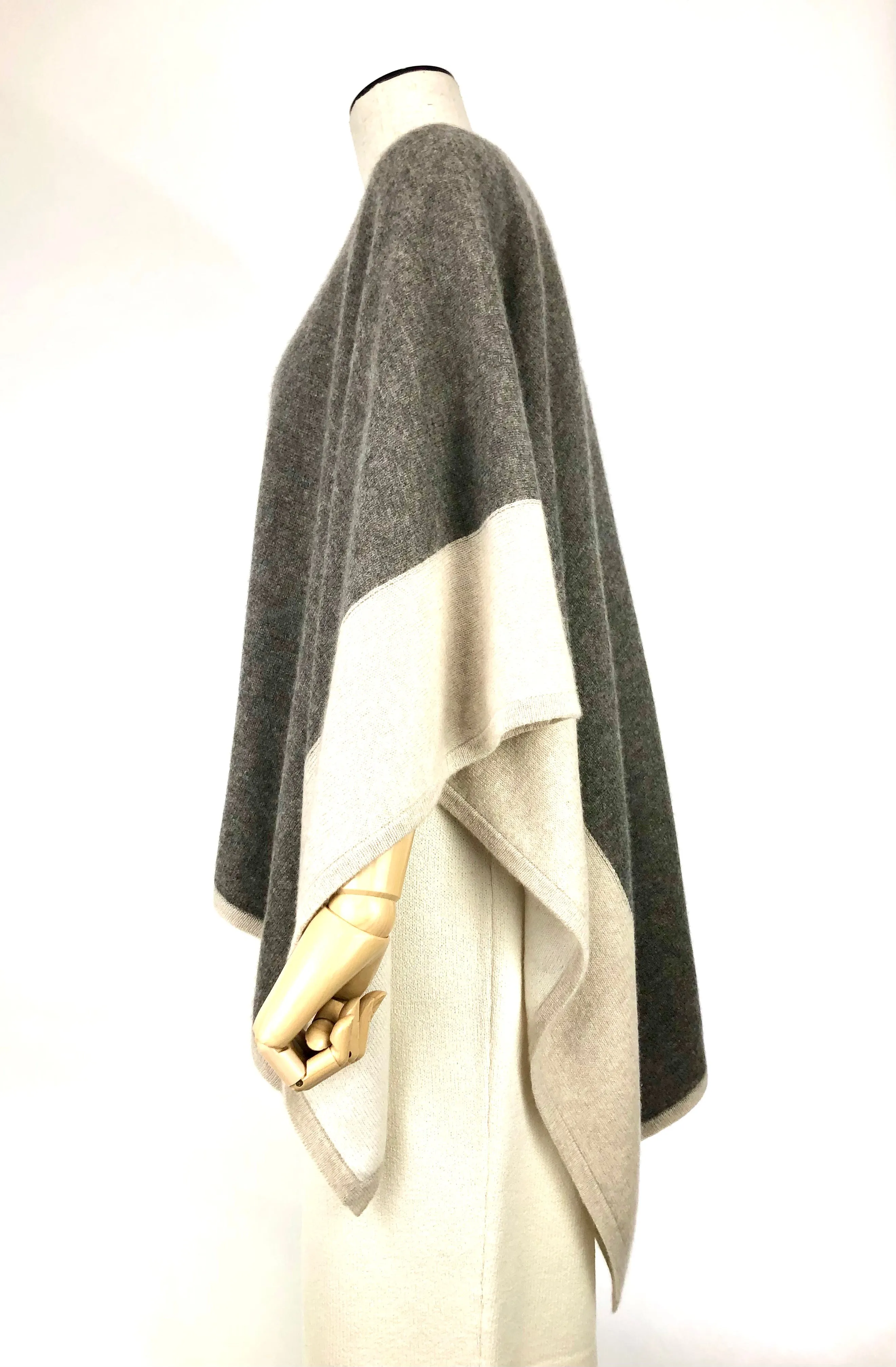 Cream and Grey Reversible Cashmere Ruana Wrap | One Size