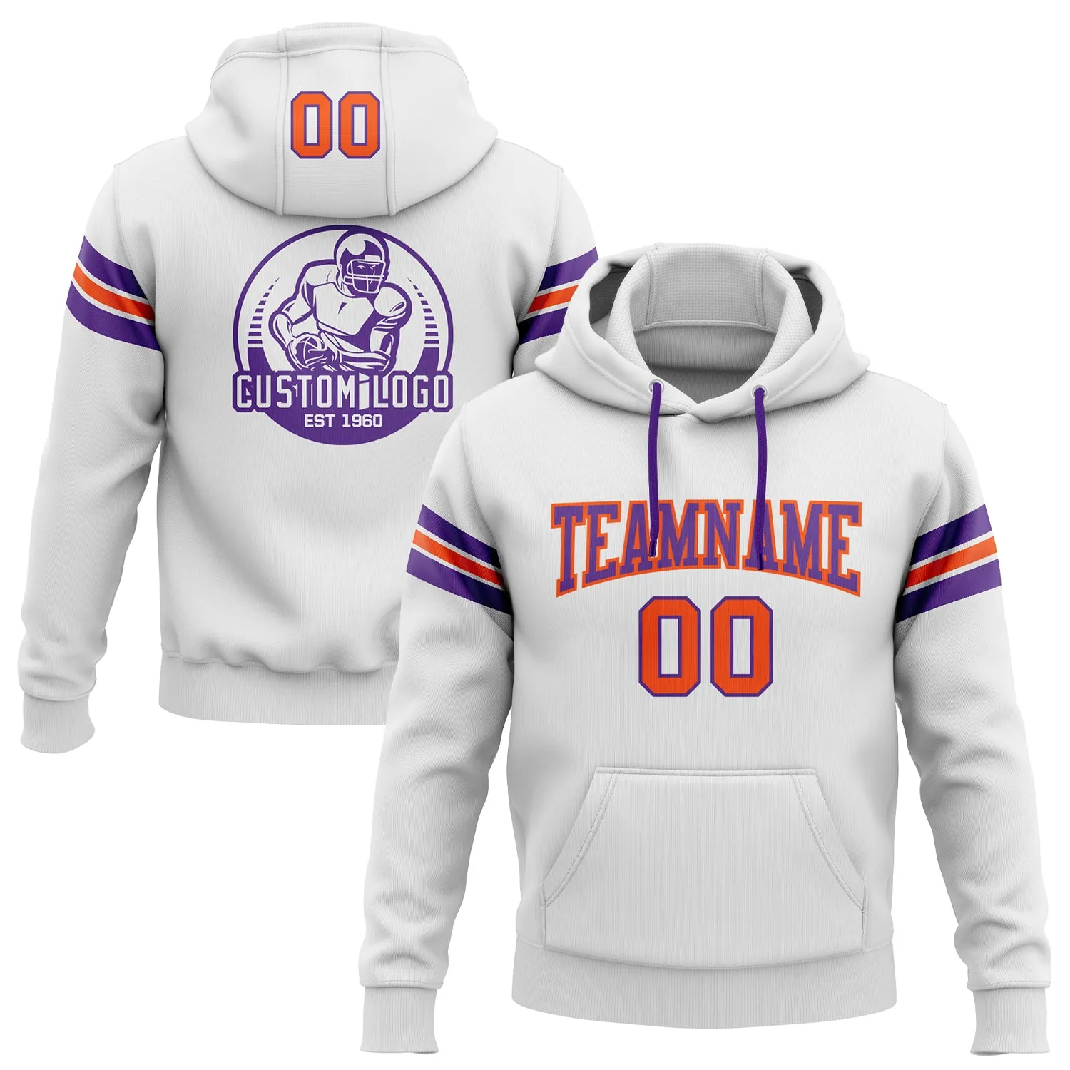 Custom Stitched White Orange-Purple Football Pullover Sweatshirt Hoodie